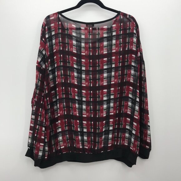 Torrid Red Black Plaid Sheer Blouse Plus 2X - Picture 5 of 6